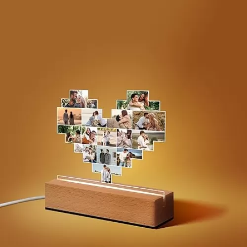 Personalized Couple Gifts，Heart Shaped Picture Frames, Custom 1-10 Photos Valentines Day Gifts for Her Him, Light Up Photo Frame Acrylic Night Light for Couple Anniversary Birthday Wedding Gifts