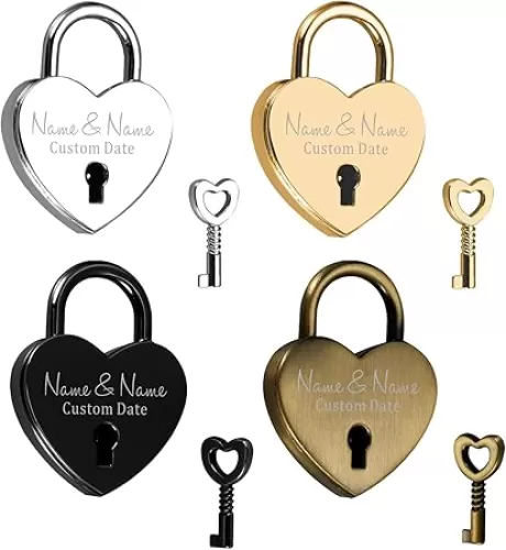 Personalized Heart Shaped Love Lock Custom Name Date Mini Gifts for Couple Boyfriend Girlfriend Him & Her Love Lock for Bridge Engraved Padlock 1st Anniversary Wedding Easter Basket Stuffers