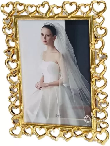 Picture Frame for 7x9, Photo Display 5x7, Metal Photo Frame Vertical Tabletop, Acrylic Glass heart-shaped Frames Gold