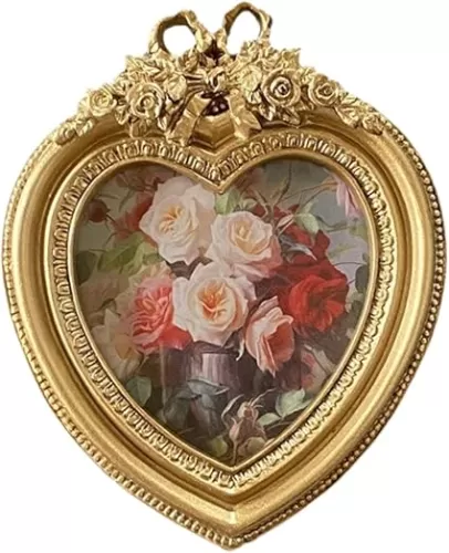 Picture Frame, Resin Photo Frame Tabletop Wall Hanging European Design Small Photo Frame Heart Shaped Picture Frame