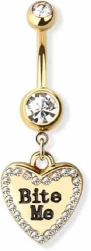 Pierced Owl 14GA Gold Plated Heart Shaped Naughty Message Dangling Belly Button Ring