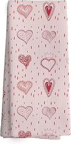 Pink Heart Kitchen Towels, Valentines Day Bathroom Decor, Valentine Pink Heart Hand Towels, I Love You Dish Towels Anniversary Wedding Romantic Tea Towels for Kitchen, Gifts for Women Girls