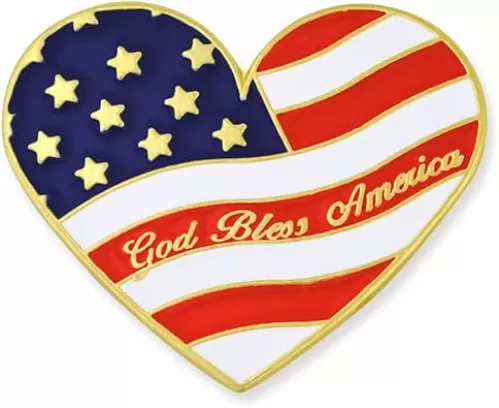 PinMart Heart Shaped American Flag God Bless America Lapel Pin