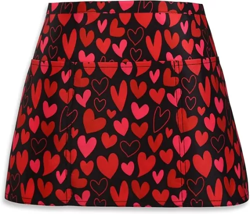 Plum Hill Hearts Valentine Half Waist Apron With 3 Pockets Water Resistant Aprons for Waitresses Teachers
