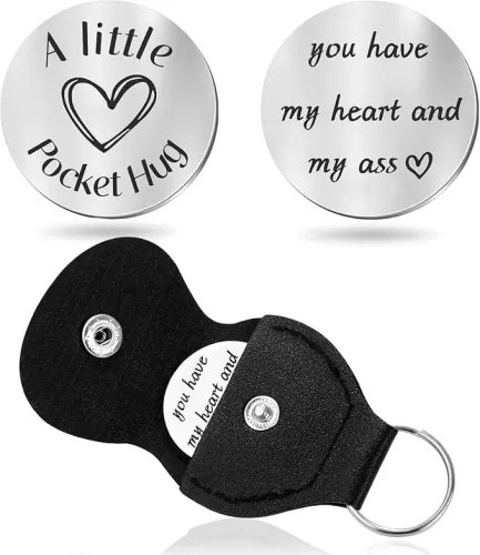 Pocket Hug Token Keychain for Men Him, Funny Boyfriend Gifts From Girlfriend, Long-distance Couple Gifts for Husband From Wife Christmas Birthday Valentine