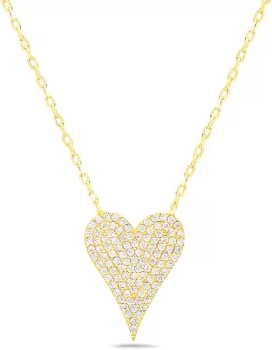 PORI JEWELERS 925 Sterling Silver Cubic Zirconia Pave Heart Charm Pendant Necklace - 18" Anchor Chain
