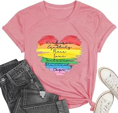 Pride Shirts for Women Love Wins Lesbian T-Shirts LGBT Rainbow Tee Ally Equality Tops