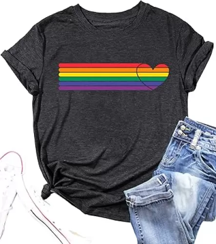 Pride T Shirts Women Rainbows Heart Graphic Tees Shirts LGBT Shirts Casual Short Sleeve Tops