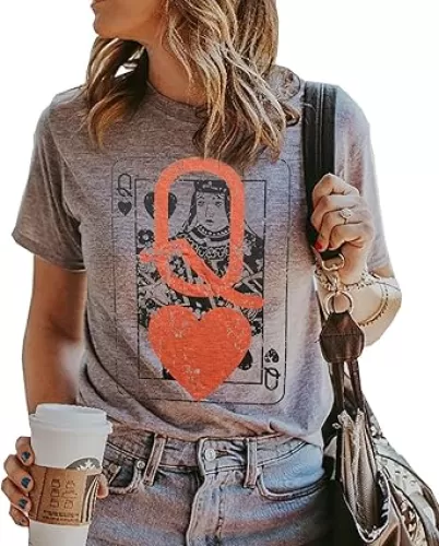Q of Hearts T-Shirt Women Vintage Country Music Graphic Tee Casual Letters Print Short Sleeve Tops