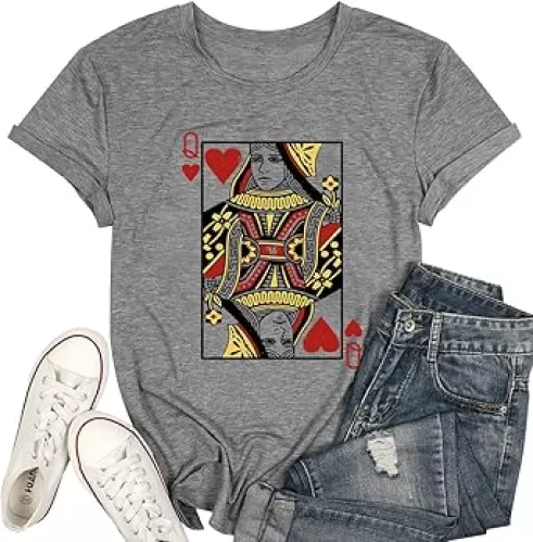 Queen of Hearts T-Shirt for Women Funny Vintage Womens Shirts Cute Lady Graphic Tee Tops Short Sleeve