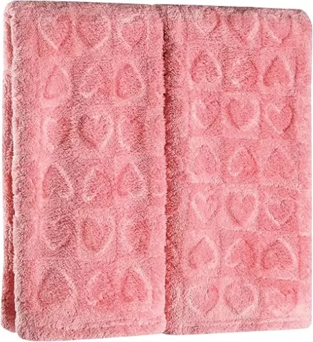 Quera 2 Pack Valentine's Day Hand Towels Pink Heart Bathroom Decorative Towels Set for Drying, Cleaning, Cooking, Holiday 13.7'' x 29.5''