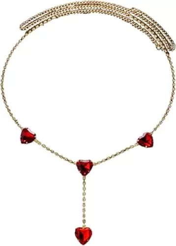 Rhinestone Body Chain Belt Crystal Belly Waist Chains Red Heart Pendant Belly Chain Summer Beach Bikini Body Jewelry for Women
