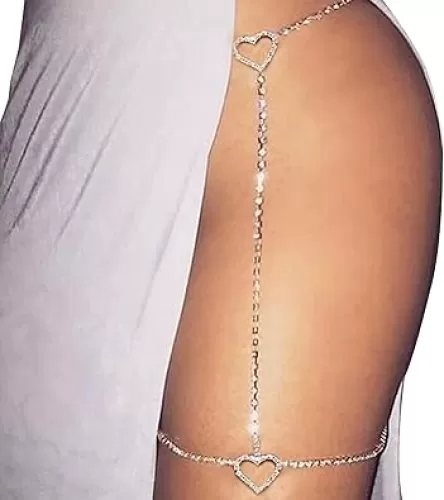 Rhinestone Heart Leg Chain Rhinestone Thigh Chain Silver Crystal Leg Chain Rhinestone Waist Chain Belly Jewelry for Women Party(Waist)