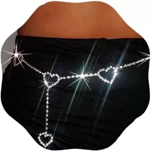 Rhinestone Waist Chain Adjustable Heart Waist Chain Silver Heart Body Chains Summer Beach Body Jewelry for Women