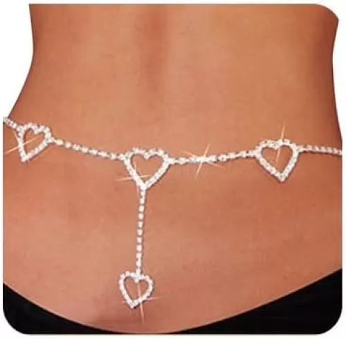 Rhinestone Waist Chain Crystal Waist Chains Heart Shape Belly Chain Love Heart Pendant Body Chain Jewelry for Women