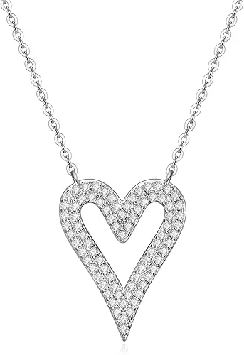 Rnivida 925 Sterling Silver Heart Necklace for Women, Silver Cz Heart Jewelry Gift for Her, Wife, Girlfriends