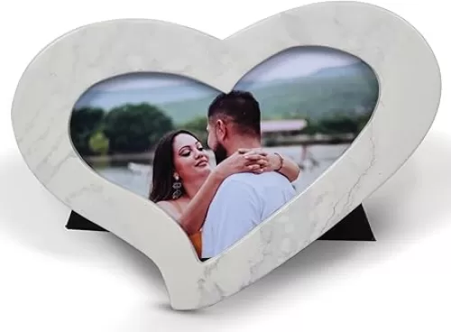 Romantic Heart-Shaped Photo Frame – Hand-Carved 6x4 Stone Picture Frame with Back Stand – Eco-Friendly Gift for Weddings, Anniversaries, Couples