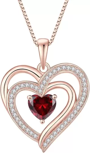 Rose Gold Love Heart Necklace for Women 925 Sterling Silver Birthstone Pendant Necklace Jewelry Gift for Women Her Mom Wife