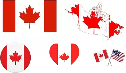Set of 5 Canada National Flag Themed Sticker Decal of Flag, Country Map, Pop Socket shape, Heart shape and one with USA Flag for Car, Phone, pop sockets, Laptop, Mug, Bottle, Textbooks (Canada)