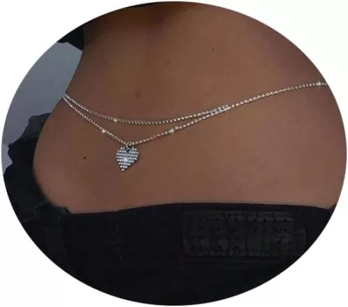 Silver Waist Chain Heart Belly Chain for the Waist Layered Sexy Silver Belly Sparkly Love Waist Body Jewelry for Women
