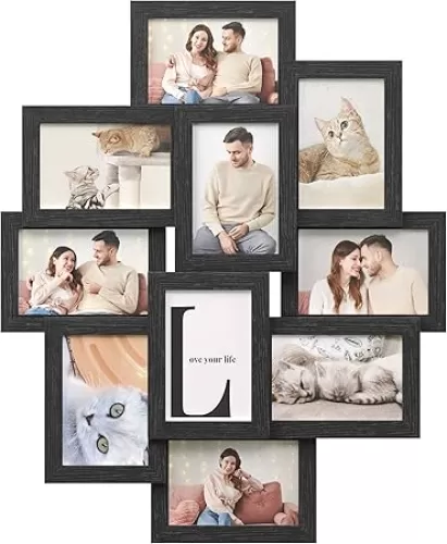 SONGMICS 4x6 Collage Picture Frames for Wall Decor, 10 Pack Family Photo Collage Frame Set for Gallery, Glass Front, Assembly Required, Ink Black