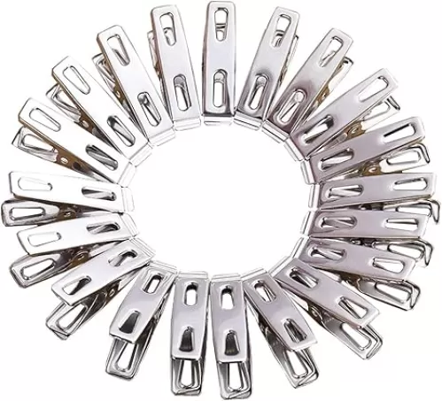 Stainless Steel Clipped Clothespin, 20 Pcs Non-Magnetic Opening Clip, Flat Folder, Windproof Clip, Heart-Shaped Clip, Multipurpose Clip