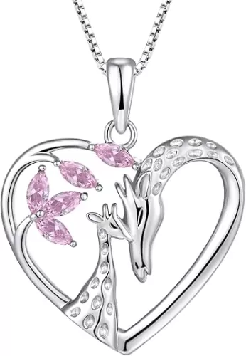STARCHENIE Giraffe Necklace 925 Sterling Silver Heart Pendant Animal Jewelry for Women
