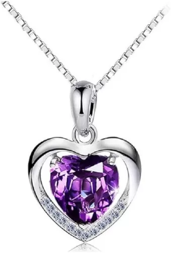 Sterling Silver 8mm Heart Shape Crystal with Cubic Zirconia Pendant Necklace