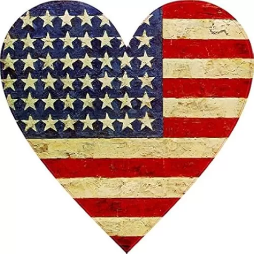 StickerTalk Heart-Shaped Antique USA Flag Vinyl Sticker, 4 inches by 4 inches