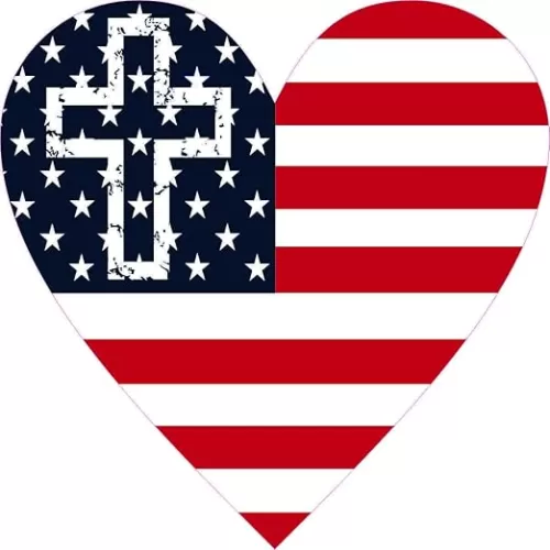 StickerTalk Heart Shaped USA Flag with Cross Vinyl Sticker, 4 inches by 4 inches