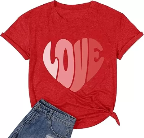 Summer T Shirts for Women Funny Cute Love Heart Letter Print Graphic Tees Tops