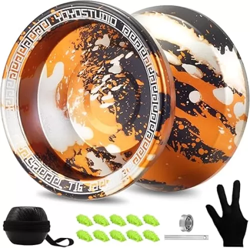 T16 Responsive Yoyo Professional Unresponsive Yoyo for Kids 8-12, Trick Yo yo for Adults, Pro Metal Yoyos with Yo Yo Bearing Kit, 10 Yo-Yo Strings, Case & Glove (Black Gold Silver)