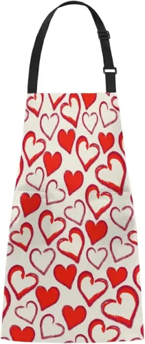 Tavisto Heart Shape Painted Kitchen Chef Apron with Pockets, Cute Waist Apron with Adjustable Neck for Men Women Suitable for Home Kitchen Cooking Waitress Gardening Grill Bib Apron