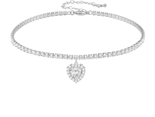 Tennis Necklaces for Women Sparkly Choker Teardrop Heart Cross Pendant Necklace Silver/Gold Filled Faux Diamond Necklaces Jewelry