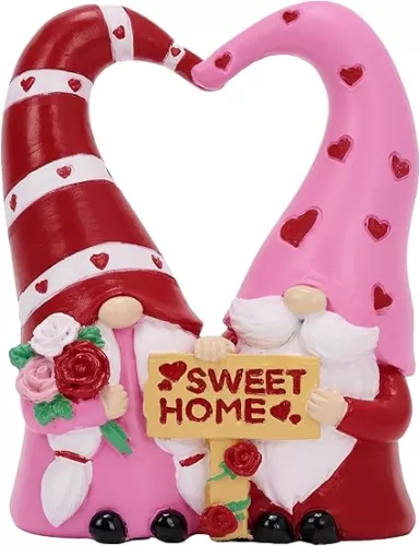TERESA'S COLLECTIONS Garden Gnomes Outdoor Decor, Resin Heart-Shaped Pink Cute Gnome Couple Valentine Decorations for Home Table Decor, Garden Decor Love Gifts for Dad and Mom, 6.3"