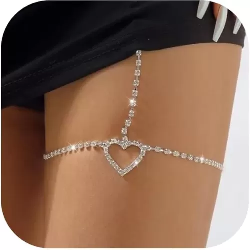 Thigh Chain for Women Rhinestone Heart Leg Chain Rhinestone Body Chain Silver Crystal Leg Chain Rhinestone Waist Chain Belly Party Jewelry