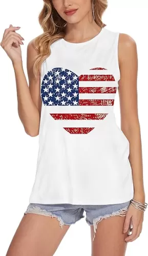 TMSD Women's July 4th Sleeveless Tank Tops USA Flag Independence Day Patriotic Tank T Shirt Red White Blue Tee Clothes