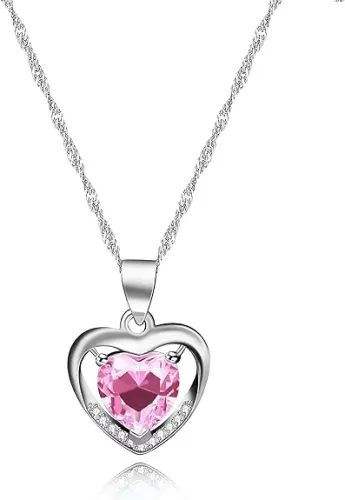 Uloveido Platinum Plated Heart Shaped Cubic Zirconia Crystal Pendant Necklace for Women