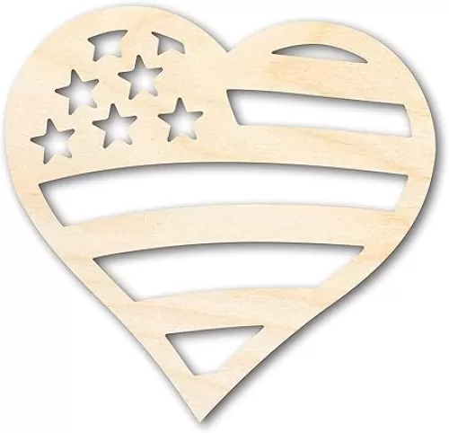 Unfinished Wood American Heart Flag Shape USA Craft up to 46" 5" / 1/8"