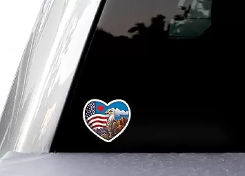 United by Color American Flag Heart Shape Sticker for Car, Truck, Helmet, Laptop, Water Bottle, Boat Bumper (5 inches)