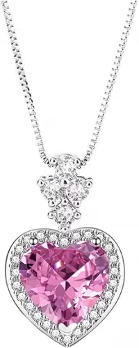 UUONLY Silver 5A Cubic Zirconia 14mm CZ Necklace, Square Cut Love Heart Crystal Pendant Necklace Silver CZ Zirconia Necklace with 17.71" Birthday/Anniversary Jewelry Gifts for Women
