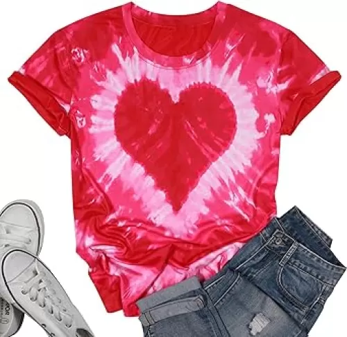 Valentine Shirts for Women Tie Dye Heart T Shirt Valentine