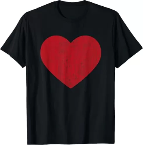 Valentines Day Red Heart Print Vintage Graphic Women Girls T-Shirt