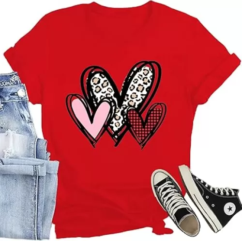 Valentines Day Shirt for Women Love Heart Printed T-Shirts Casual Summer Tee Tops