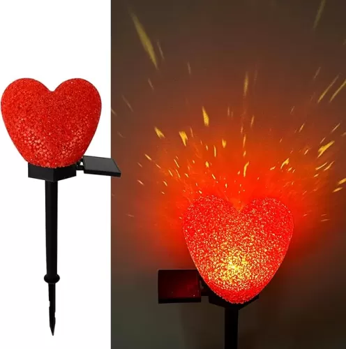 Valentines Day Solar Heart Lights Outdoor, 2Pcs Waterproof Solar Decorations Red Heart Nano-Lights for Yard Cemetery Grave Garden Walkway