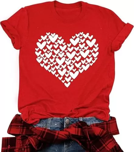 Valentines Shirts for Women Cute Love Heart Graphic Tees Short Sleeve Teacher Gift Tops