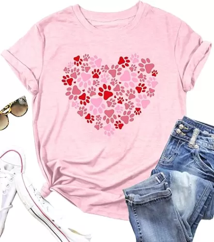 Valentines Shirts for Women: Cute Love Heart Shirt Valentine T Shirt Red Short Sleeve Casual Hearts Tops