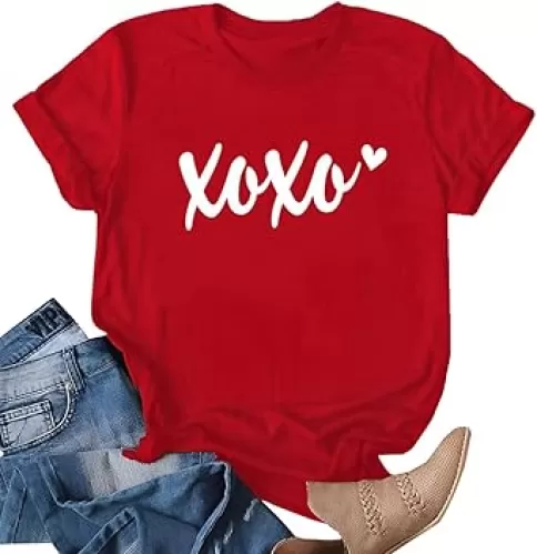 Valentines Shirts Women Love Heart Graphic Print Short Sleeve Tee Tops
