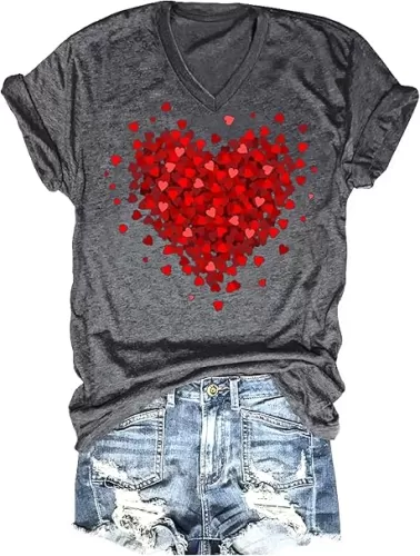 Valentines Wife T Shirts for Women Loves Heart Graphic Tees Casual Vacation Couple Short Sleeve Shirts Sweet V Neck Tops