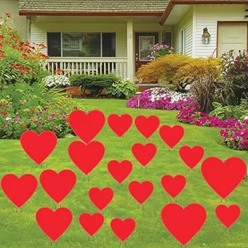 VictoryStore 20pcs Valentine's Day Red Hearts Yard Sign Outdoor Lawn Decorations, 20 Red Hearts Corrugated Plastic, Waterpoof, Valentine's Day Lawn Signs, 12383